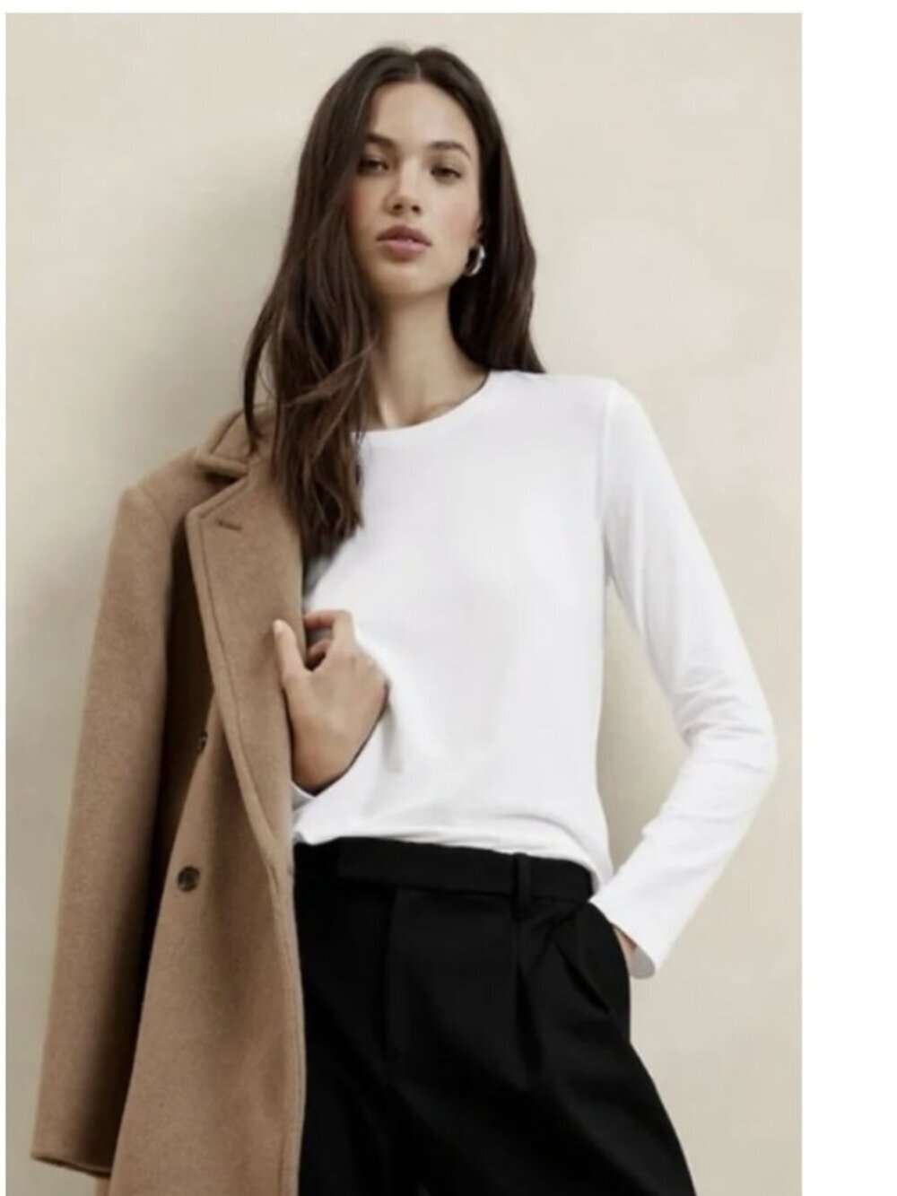 Banana Republic Classic Tee New Long Sleeve Cotton Blend White Top Size L
